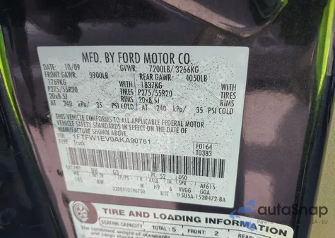 2010 Ford F-150 King Ranch from USA, damaged, VIN 1FTFW1EV0AKA90761